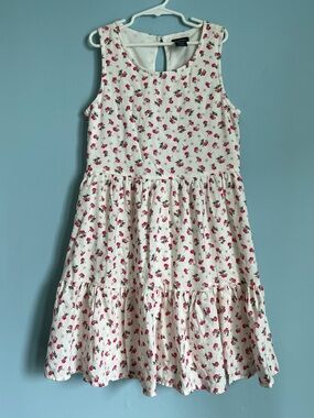 Zunie White Dress with Pink Floral Print - Girls